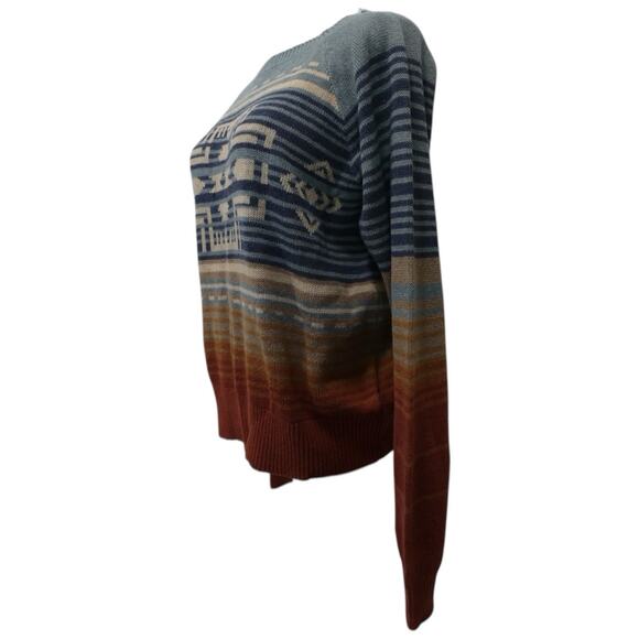 Pendleton Raglan Knit Sweater In Glacier Blue Aztec Southwestern Cotton Size L - Picture 3 of 6